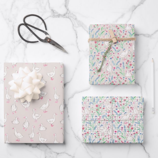 Watercolour Geese and Wildflowers Geschenkpapier Set (Vorderseite)