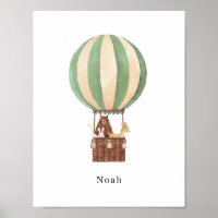 Watercolour Hot Air Balloon Ride Name Poster