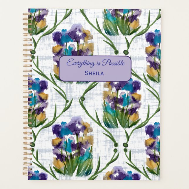 Watercolour Iris Floral Wreath Notebook (Devant)