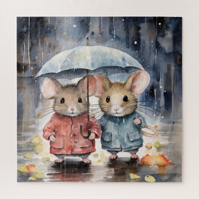 Watercolour Mice in The Rain (Vertikal)