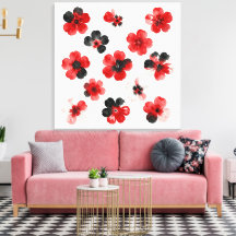 Watercolour Red Black White Floral