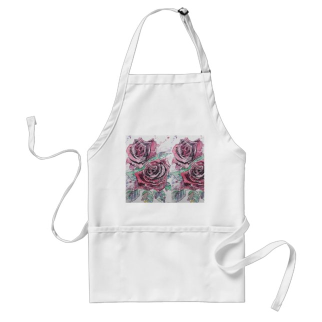 Watercolour Red Rose Flower Floral Kitchen Apron Schürze (Vorne)
