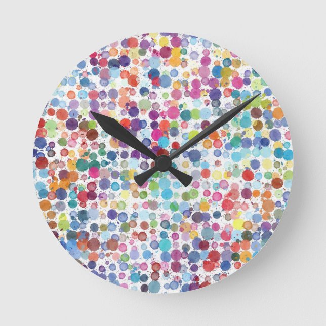 Watercolour Splash Dot Pattern Runde Wanduhr (Vorderseite)