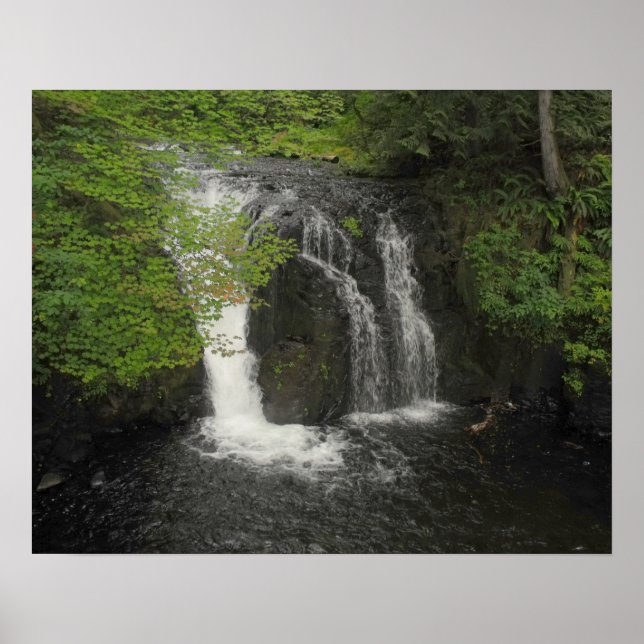 Waterfall and Green Leaves Nature Photo            Poster (Vorne)