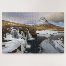 Waterfall and Kirkjufell in Iceland during Winter