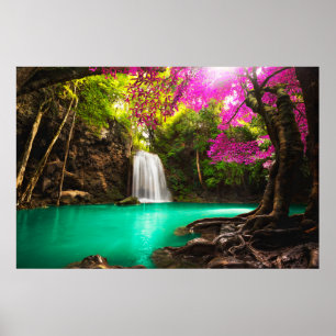 Waterfall in Autumn Forest Poster