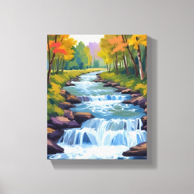 Waterfall Nature Landscape Painting Leinwanddruck (Vorderseite)