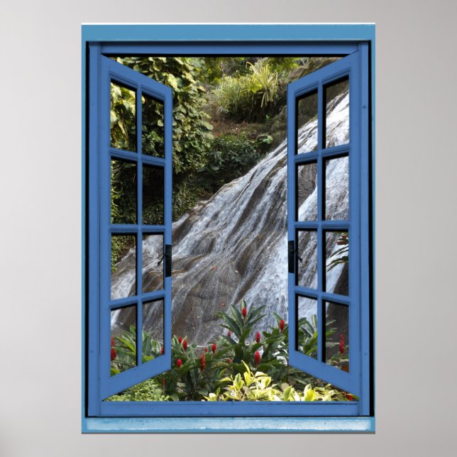 Waterfall Photo Trompe l'oeil Fake Window Poster (Vorne)
