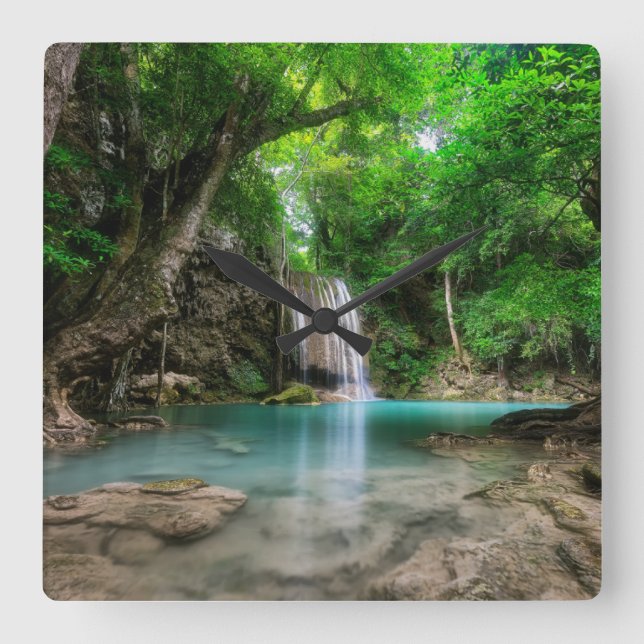 Waterfalls | Kanchanaburi, Thailand Quadratische Wanduhr (Vorderseite)
