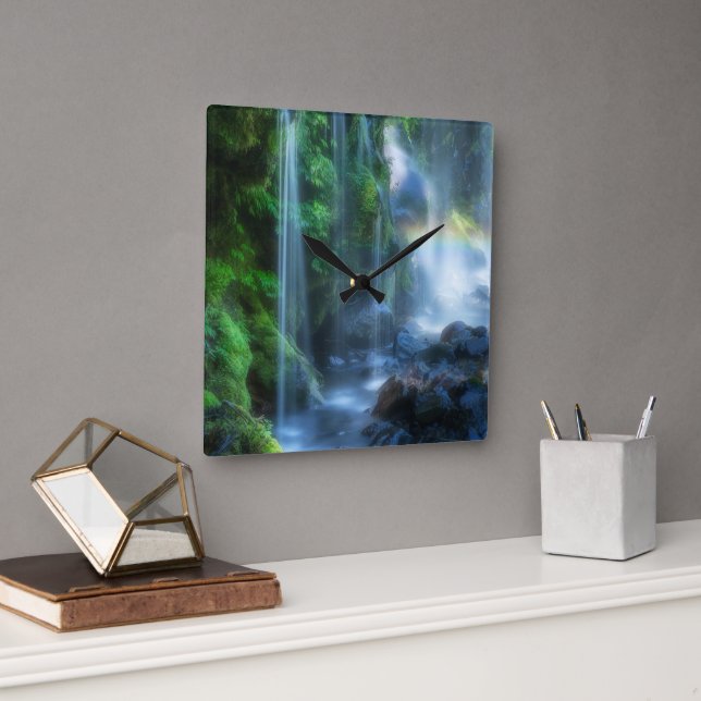 Waterfalls | Shinmata Ravine, Japan Quadratische Wanduhr (Büro)