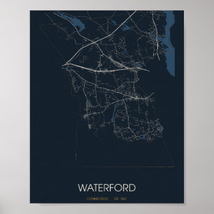 Waterford Connecticut Straßenkarte Poster (Nacht)
