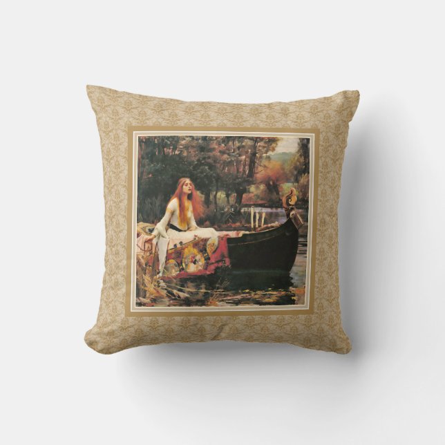 Waterhouse-Dame des Shalott Golddamastes Kissen (Vorderseite)