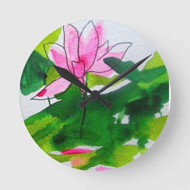 Waterlily abstract watercolour flower art runde wanduhr (Vorderseite)