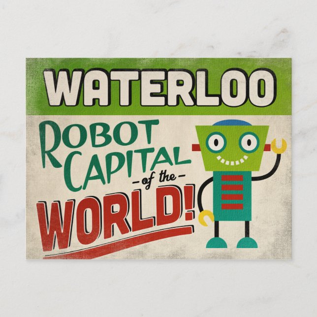 Waterloo Iowa Robot - Funny Vintag Postkarte (Vorderseite)