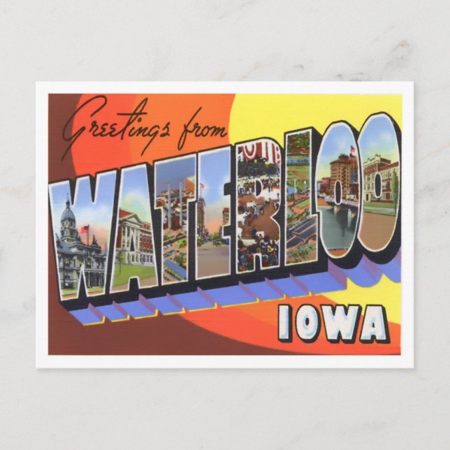 Waterloo, Iowa Vintag große Buchstaben Postkarte (Vorderseite)