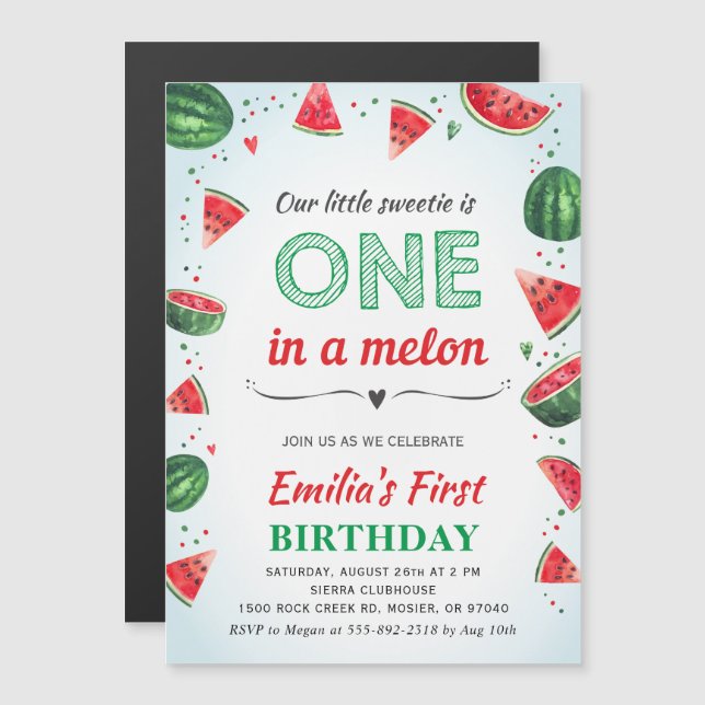 Watermelon 1. Geburtstagsparty Sommer Magneteinladung (Vorne/Hinten)