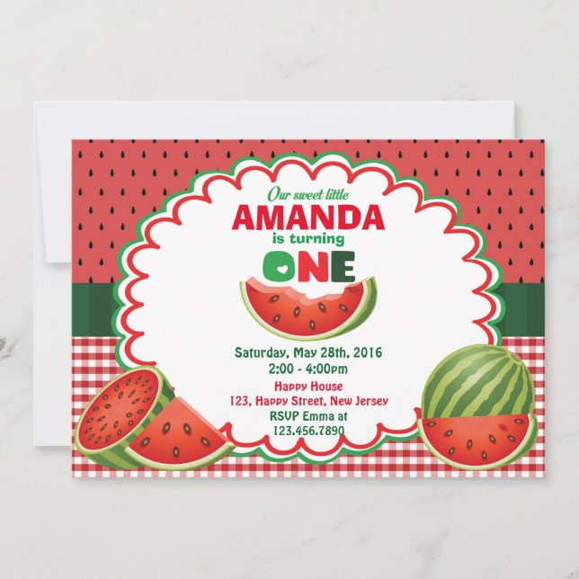Watermelon 1er anniversaire Invitation (Devant)