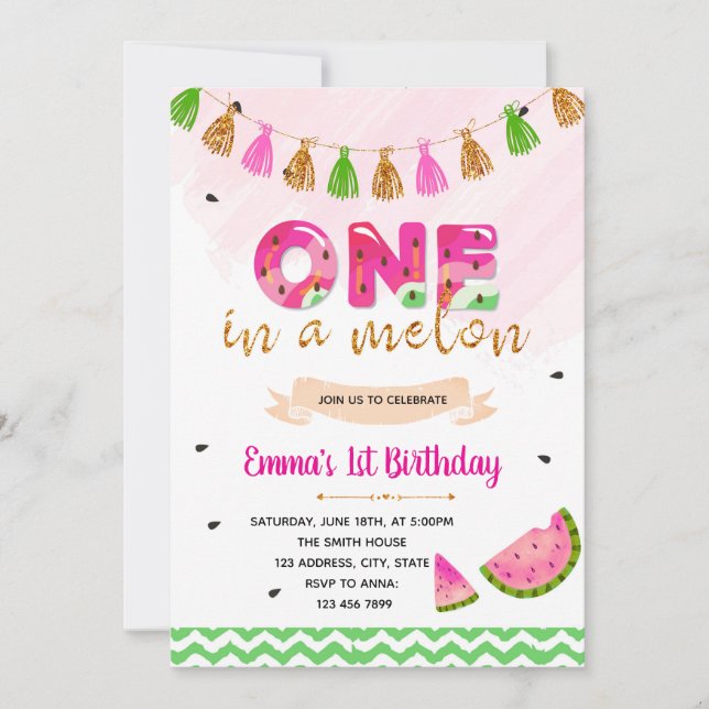 Watermelon 1er anniversaire invitation (Devant)