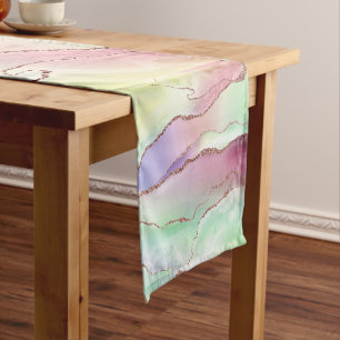 Watermelon Agate Neo Mint Green und Cassis Pink Kurzer Tischläufer