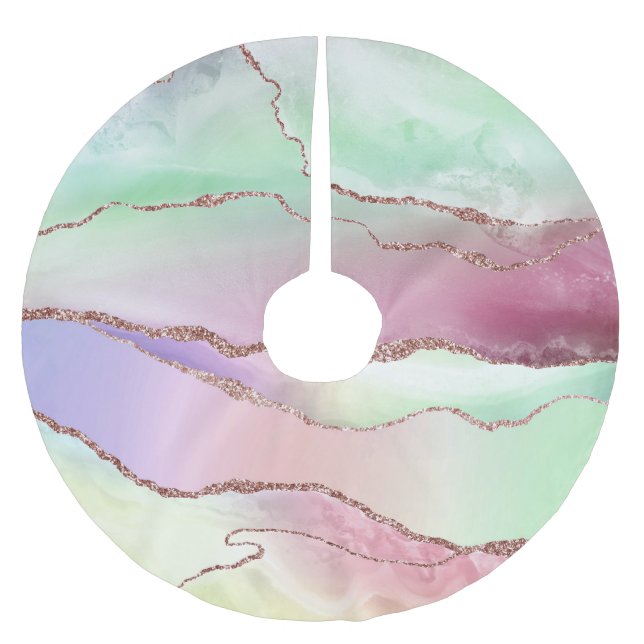Watermelon Agate | Neo Mint Green und Cassis Pink Polyester Weihnachtsbaumdecke (Vorderseite)