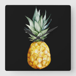 Watermelon Ananas Tropische Früchte Schwarz Grün Quadratische Wanduhr