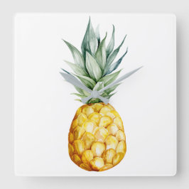 Watermelon Ananas Tropisches Weiß Grau Früchte Quadratische Wanduhr