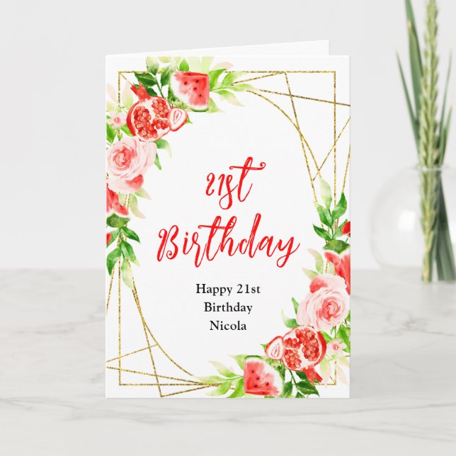 Watermelon and Pomegranate Birthday Karte (Vorderseite)