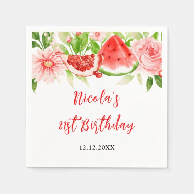 Watermelon and Pomegranate Birthday Serviette (Vorderseite)