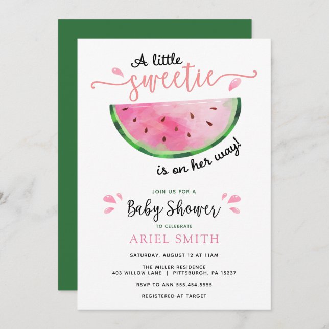 Watermelon Baby Dusche Einladung (Vorne/Hinten)