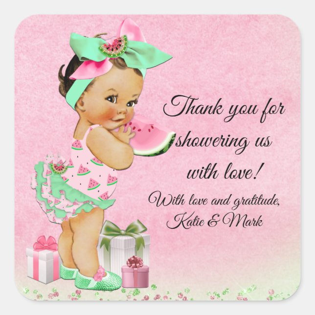 Watermelon Baby Dusche Pflegeaufkleber Quadratischer Aufkleber (Vorderseite)