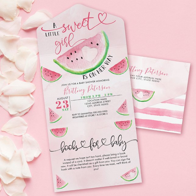 Watermelon Baby Dusche Rosa Bücher für Baby All In One Einladung (Von Creator hochgeladen)