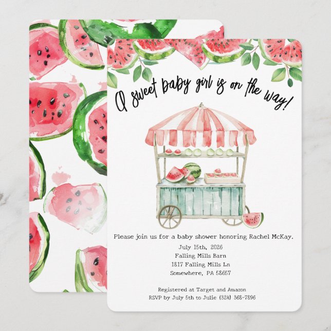 Watermelon Baby Girl Dusche Einladung (Vorne/Hinten)