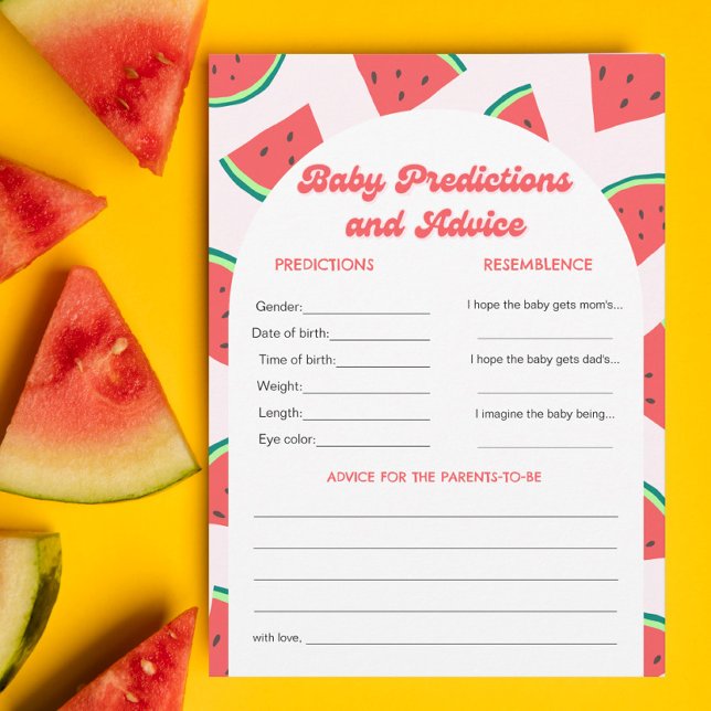 Watermelon Baby Shower Baby Predictions Game Card Einladung (Von Creator hochgeladen)