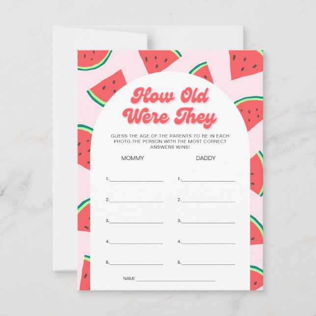 Watermelon Baby shower devine la carte Age Game Ca (Devant)
