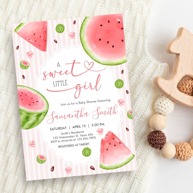 Watermelon Baby Shower Einladung (Sweet Little Girl Watermelon Baby Shower Invitation)