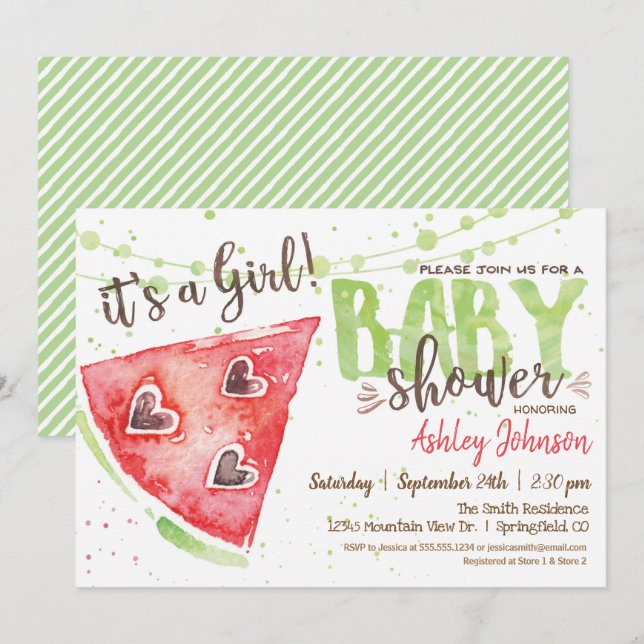 Watermelon Baby Shower Einladung, Girl Einladung (Vorne/Hinten)