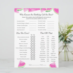 Watermelon Birthday girl Trivia Trio Carte de jeu