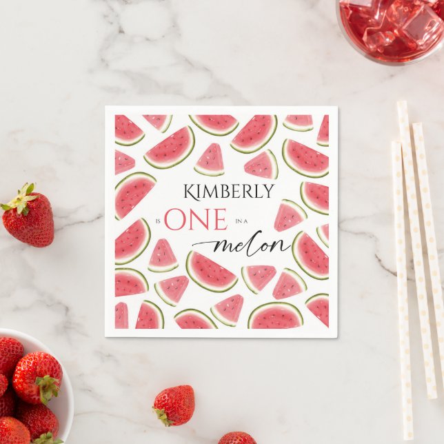 Watermelon Birthday, One in Melon Birthday Party Serviette (Beispiel)
