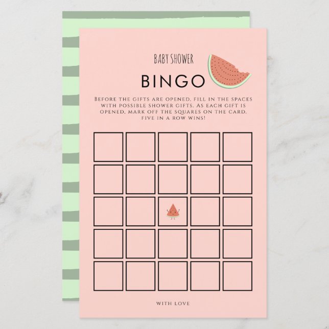 Watermelon Birthday Party Bingo Game (Vorne/Hinten)