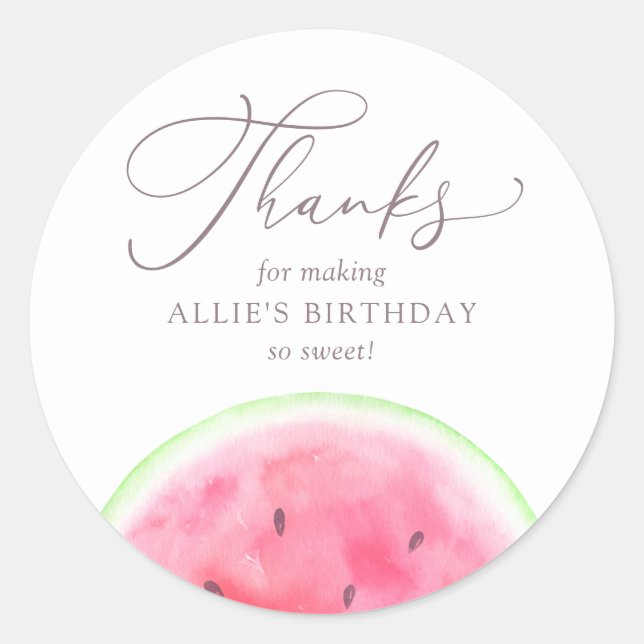 Watermelon Birthday Party Runder Aufkleber (Vorderseite)