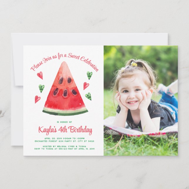 Watermelon Birthday Photo Invitation (Devant)