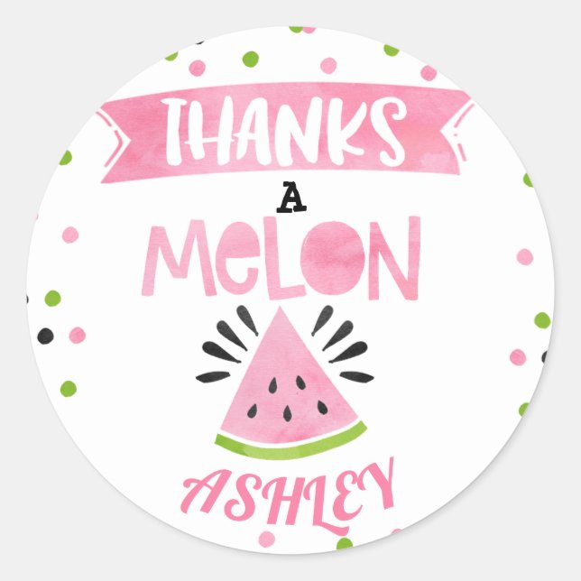 Watermelon Danke an Melon Birthday Party Stickers (Vorderseite)