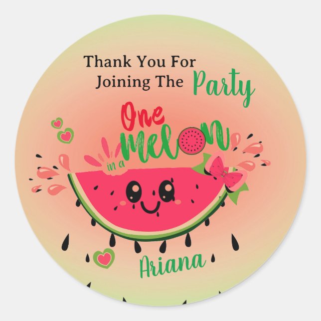 Watermelon Eins in einem Melon Girl's First Birthd Runder Aufkleber (Vorderseite)