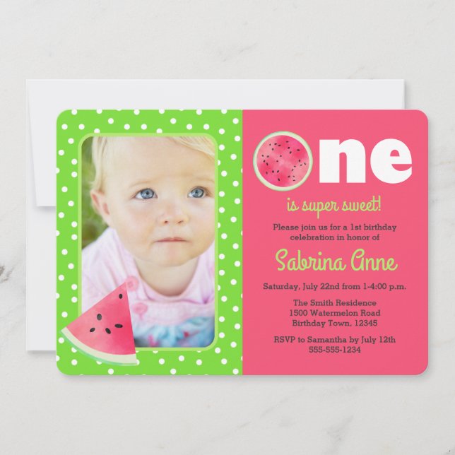 Watermelon First Birthday One ist süßes Foto Einladung (Vorderseite)
