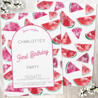 Watermelon First Birthday Party Einladung
