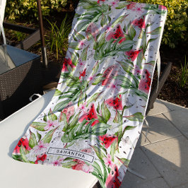 Watermelon Floral | Tropische Sommermonogramm Strandtuch