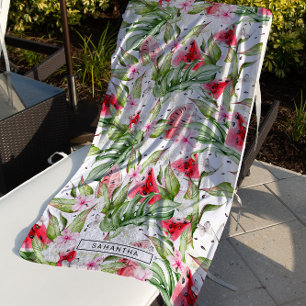 Watermelon Floral Tropische Sommermonogramm Strandtuch