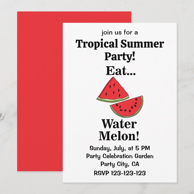 Watermelon Fruit Funny Tropical Summer Party Einladung (Vorne/Hinten)