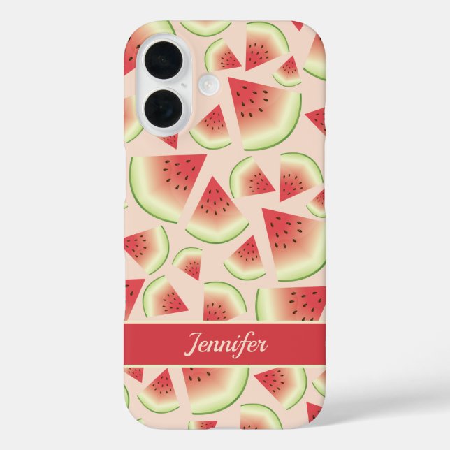 Watermelon Fruit Slices Pattern & Individuelle Nam iPhone 16 Hülle (Rückseite)