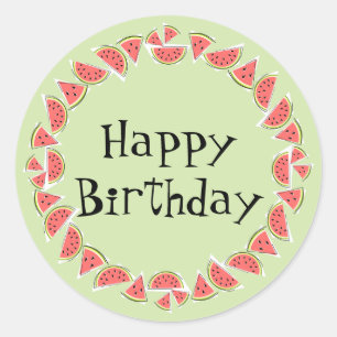 Watermelon Green Pieces Circle Happy Birthday Runder Aufkleber